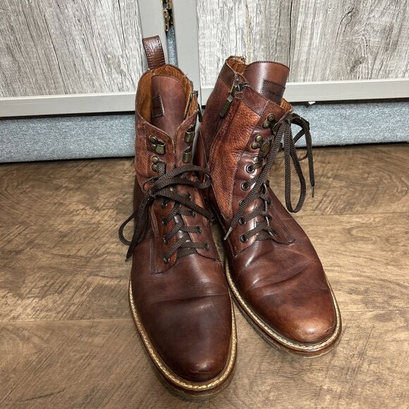 Franco Cuadra Brown Leather Ankle Lace up/ZIPPER dress boots Men\'s US 10/MEX 29